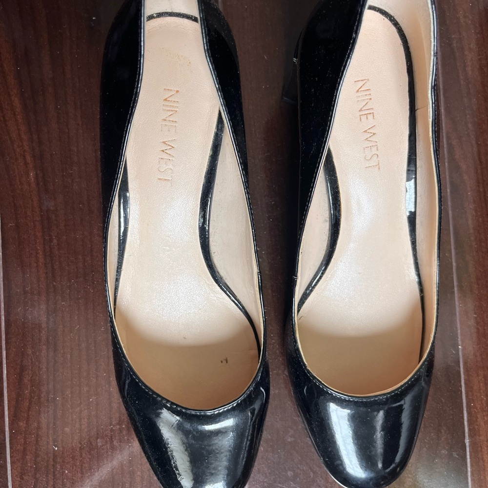 Nine West Patent Leather Black Chunky Heel Pump